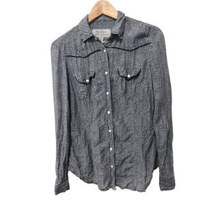 Ryan Michael Sheer Blue Paisley Cotton Silk Blend Button Front Blouse Size M
